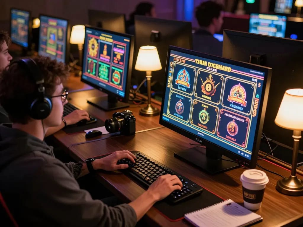 Engaging online gameplay featuring slot deposit 2rb on multiple screens, showcasing focused player strategy