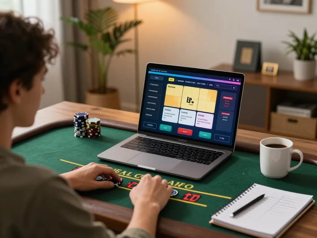 five88 player engaged in live dealer game at home, showcasing online gambling strategy.