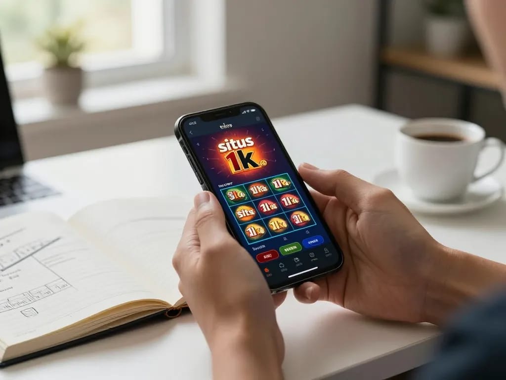 Engaging in situs 1k online gambling with a smartphone in a modern home setting