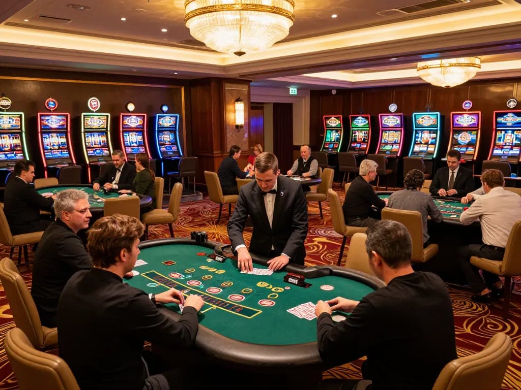 king33 players enjoying blackjack gameplay at an upscale casino with professional dealers