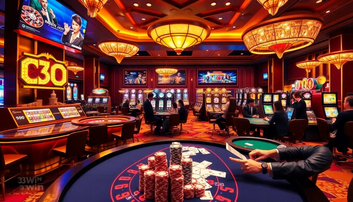 Players engaging in exciting games at https://33win.free/, showcasing vibrant casino activity and thrilling gambling moments.