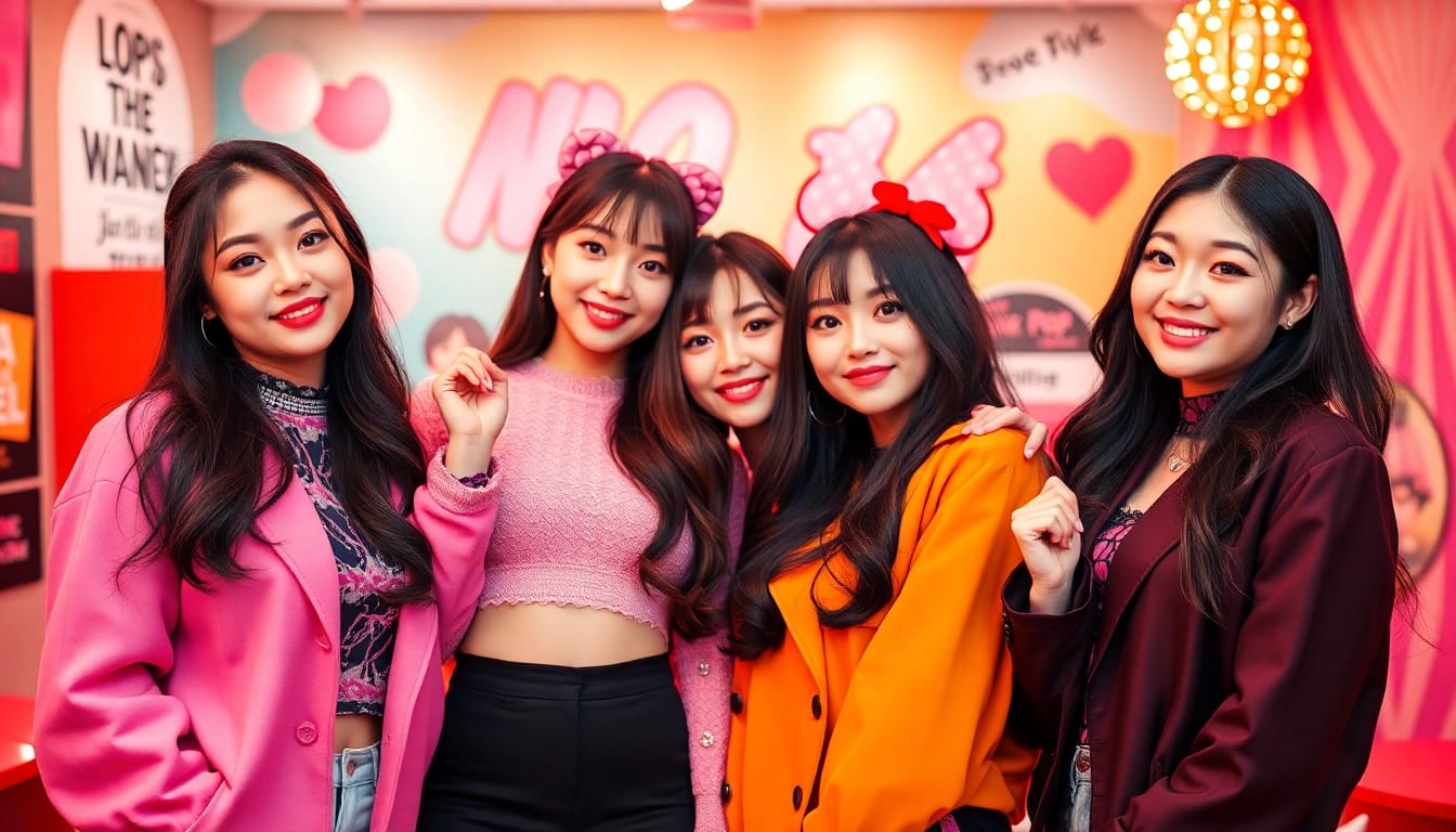 Blackpink members posing together, highlighting their unique styles and vibrant personalities.