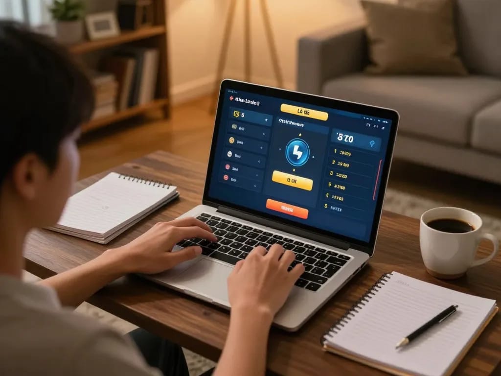 Lô đề online gameplay on a laptop in a cozy home setup, emphasizing strategic betting and responsible gambling.