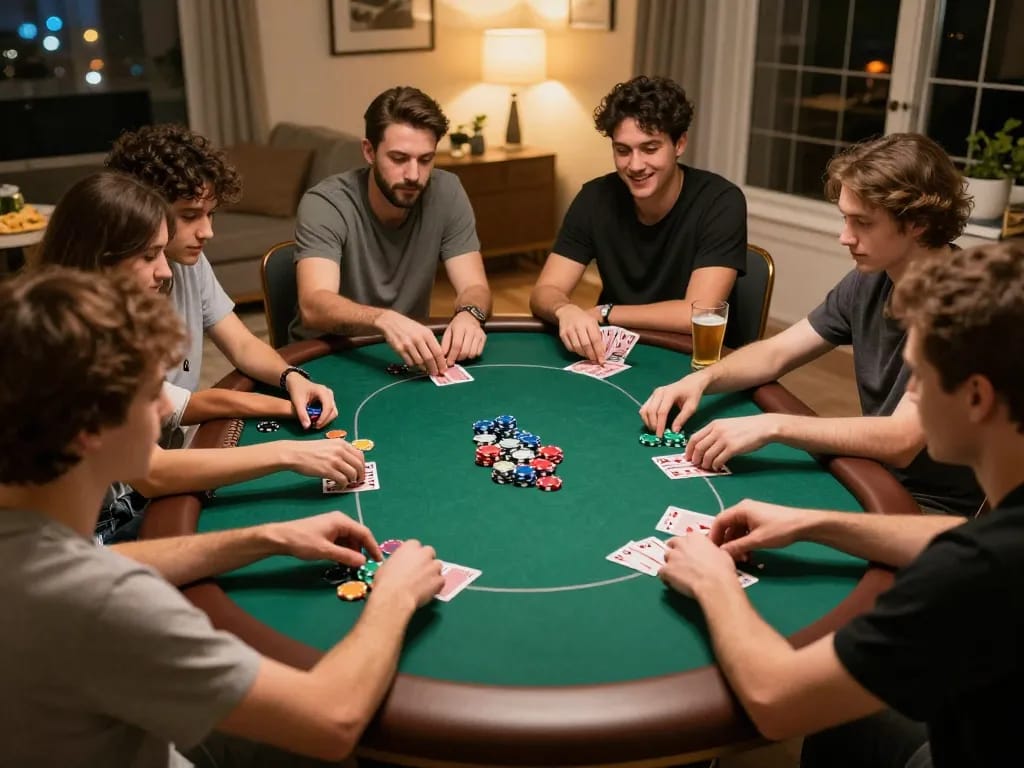 g28 poker night with friends showcasing strategic gameplay at a cozy home setting