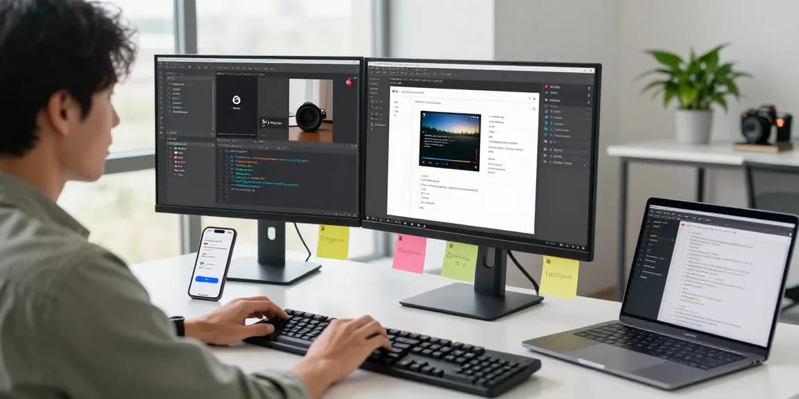 Effective screenshot tool download showcased in a vibrant office workspace with dual monitors and creative elements.