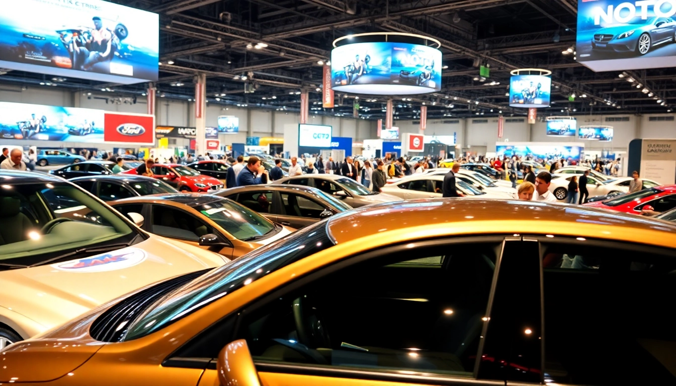 Engaging scene of an Auto Cars Show with diverse vehicles and enthusiastic visitors.