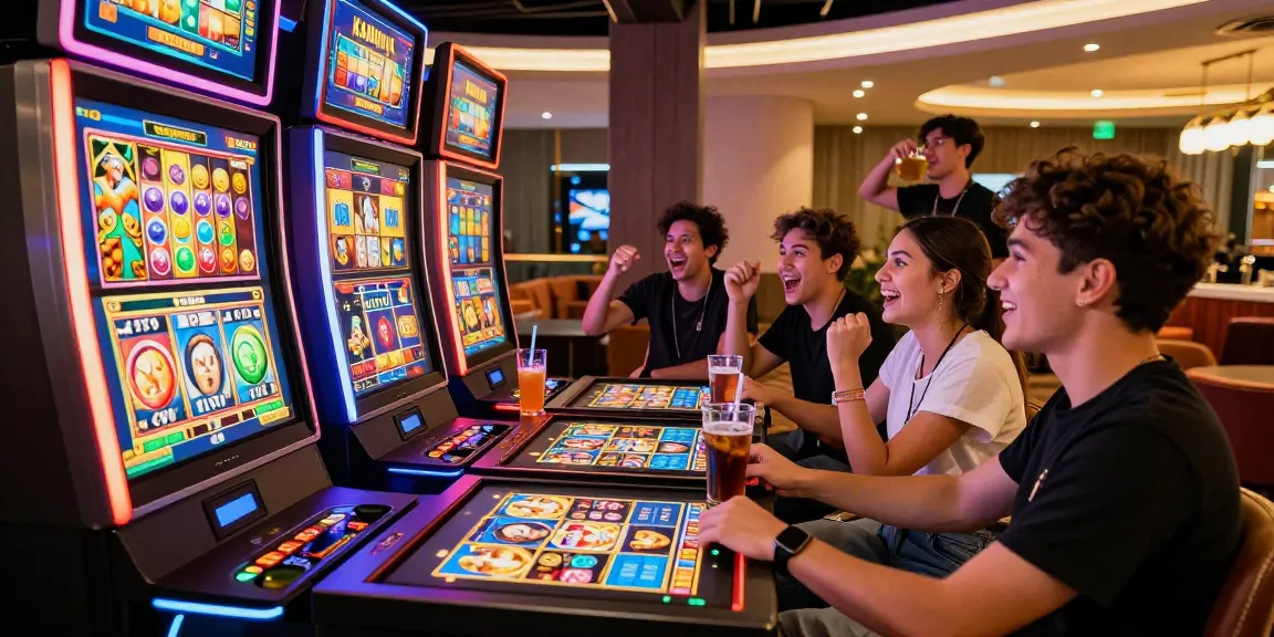 group enjoying slot kamboja games at a modern casino lounge