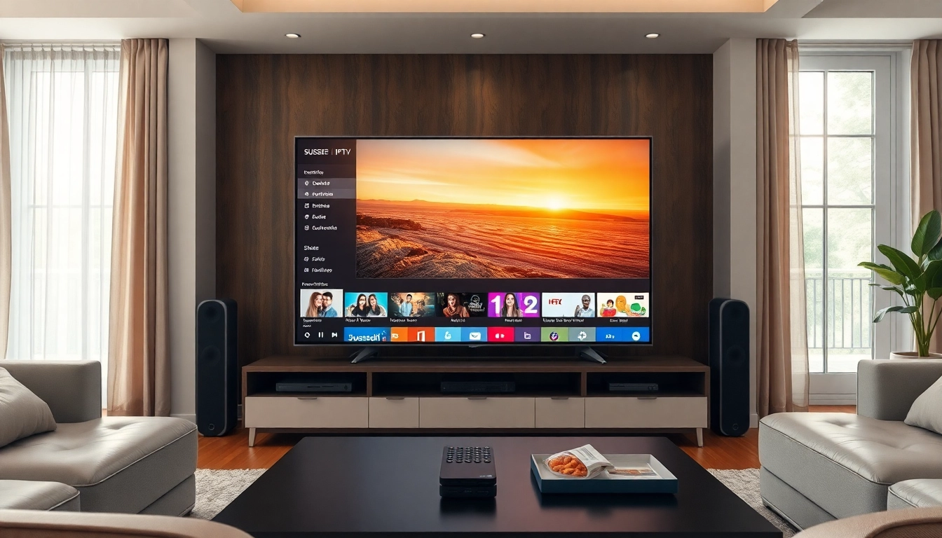 Enjoy premium content with Suisse IPTV showcased in a modern living room setup.