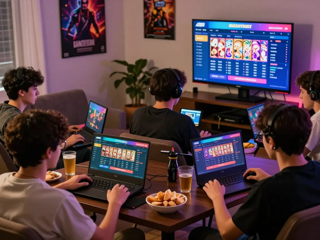 Online gaming scene with players enjoying BANTAITOGEL platform, showcasing atmosphere of excitement and community.