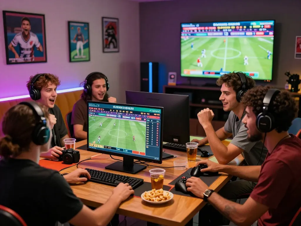 Friends enjoying an exciting bong99 online betting experience while watching live sports.