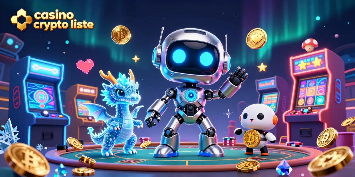 Découvrez la liste des casinos crypto avec un robot et un dragon holographique, ambiance futuriste.
