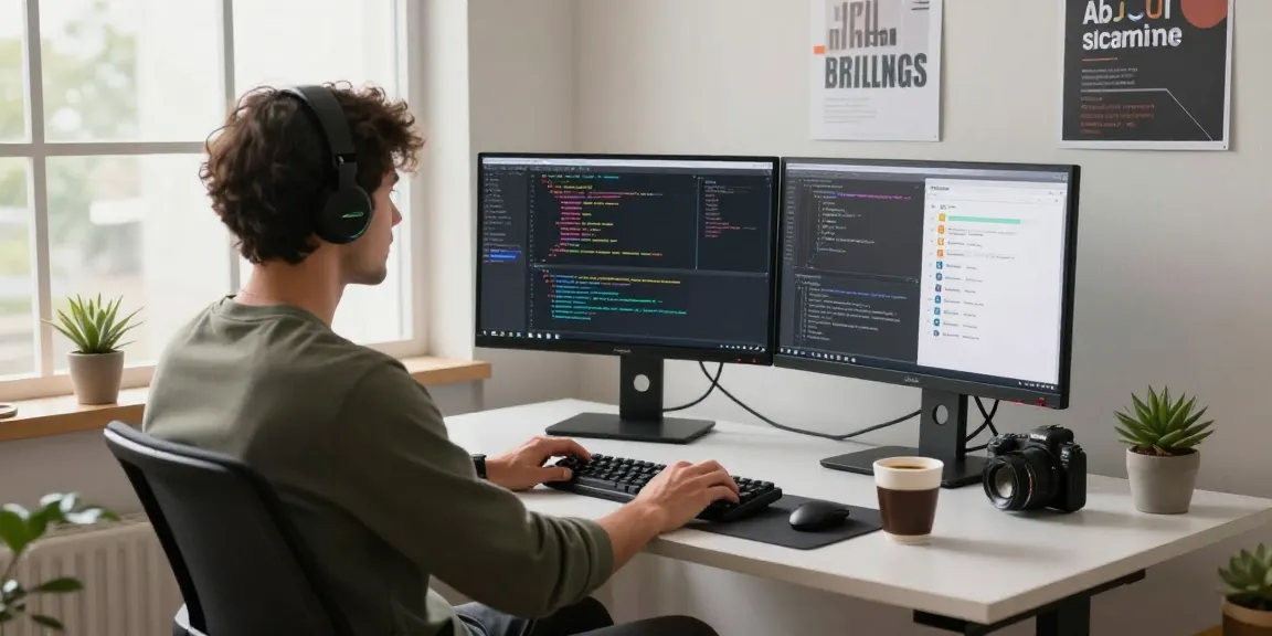 Engaging workspace showcasing coding and 纸飞机下载 app setup in a modern office environment.