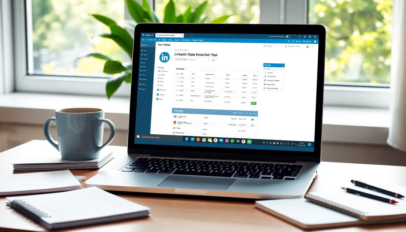 Showcasing a linkedin data extraction tool interface in a professional workspace.
