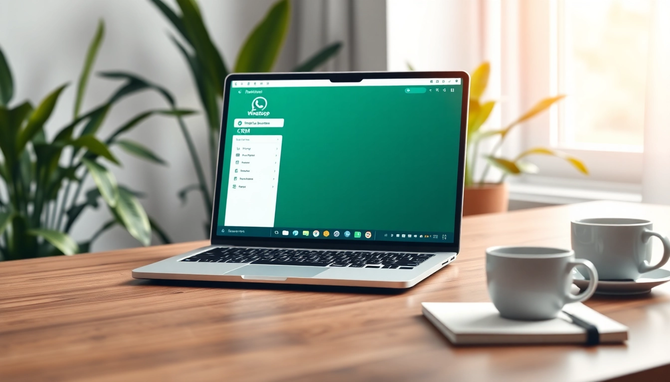 Optimize customer interactions with WhatsApp Business CRM interface on a modern workspace desk.