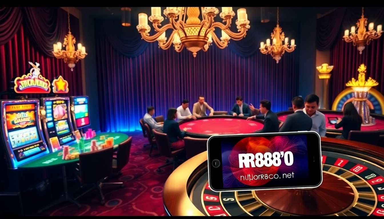 Engage in exciting gameplay at https://rr88co.net/ featuring vibrant casino elements like blackjack tables and slot machines.