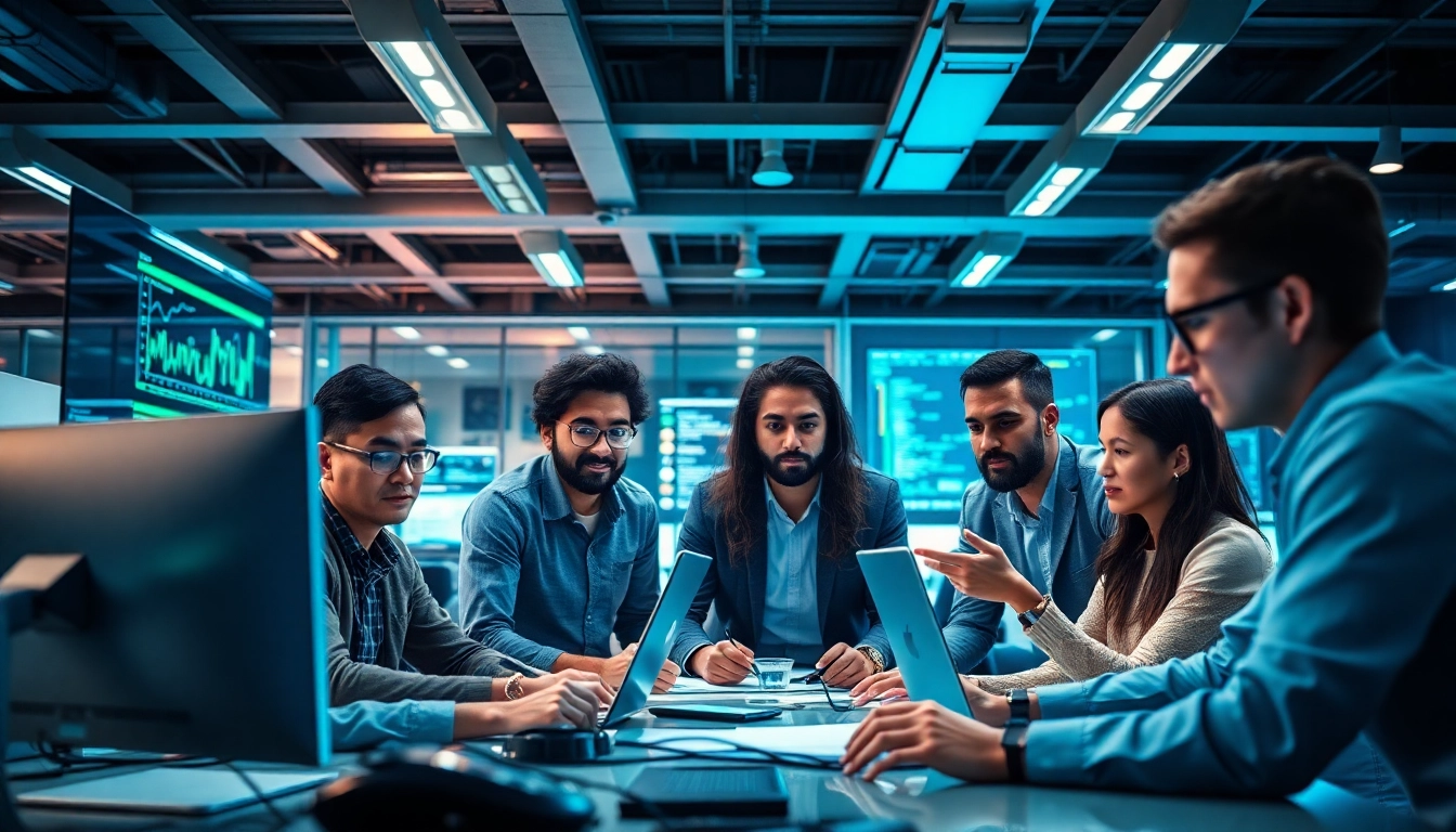 Software engineering team collaborating on cutting-edge software development.