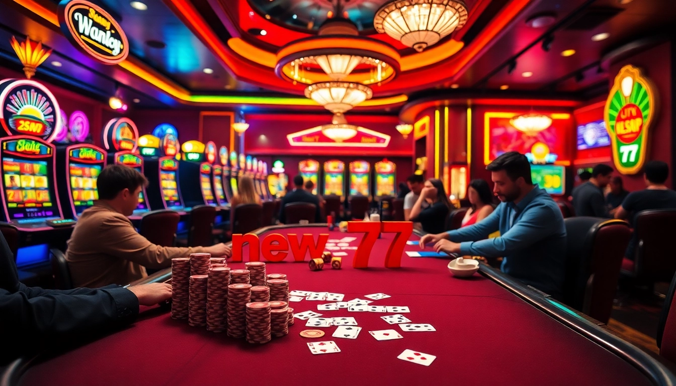 Join the excitement at the new 77 poker table surrounded by vibrant slot machines.