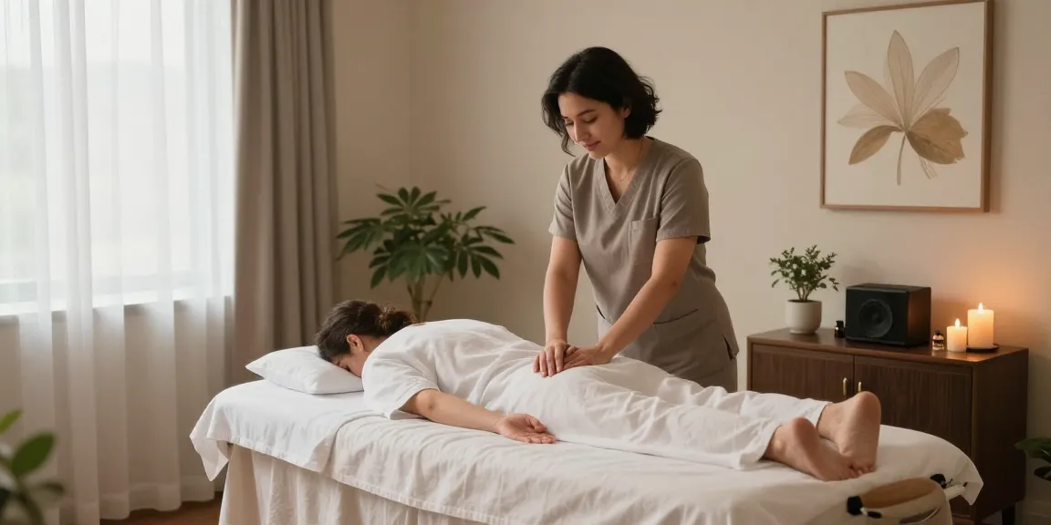 1인샵 마사지가 준비된 편안한 공간과 아로마 오일이 놓인 마사지 테이블