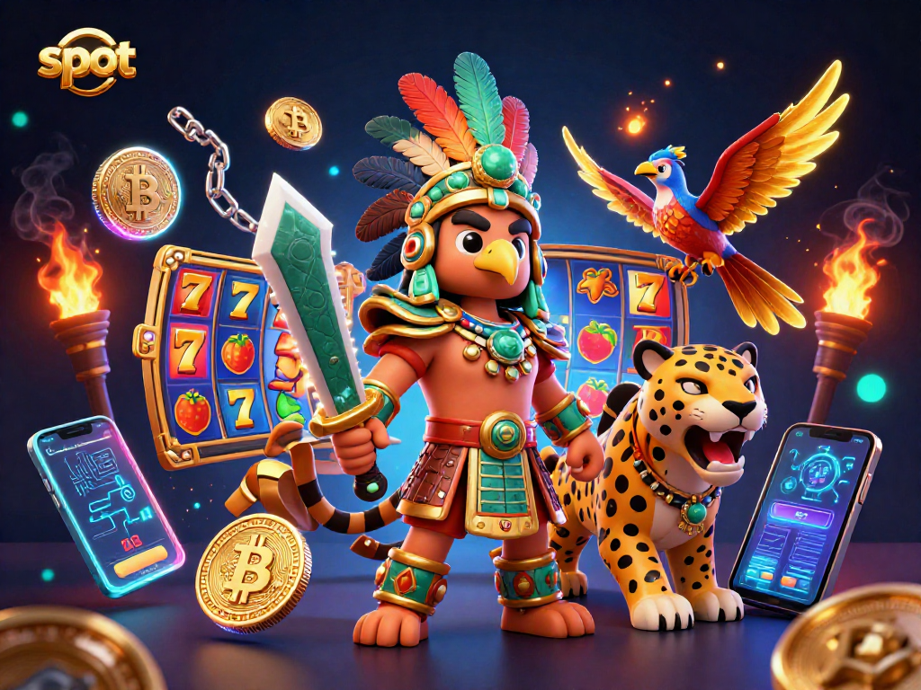 Putaran slot menarik dengan elang Aztec dan jaguar di latar belakang yang megah.