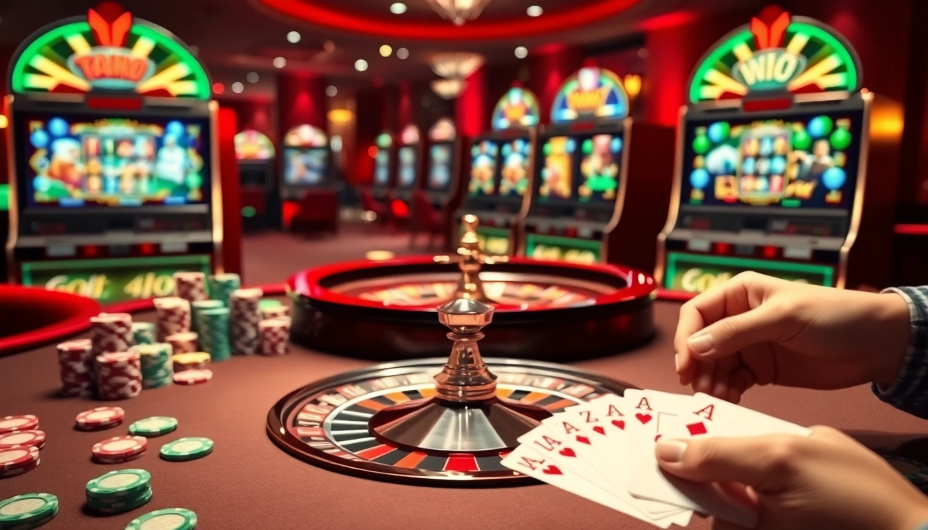 Découvrez l'excitation du casino en ligne avec des jetons de poker et une roulette dans un cadre vibrant.