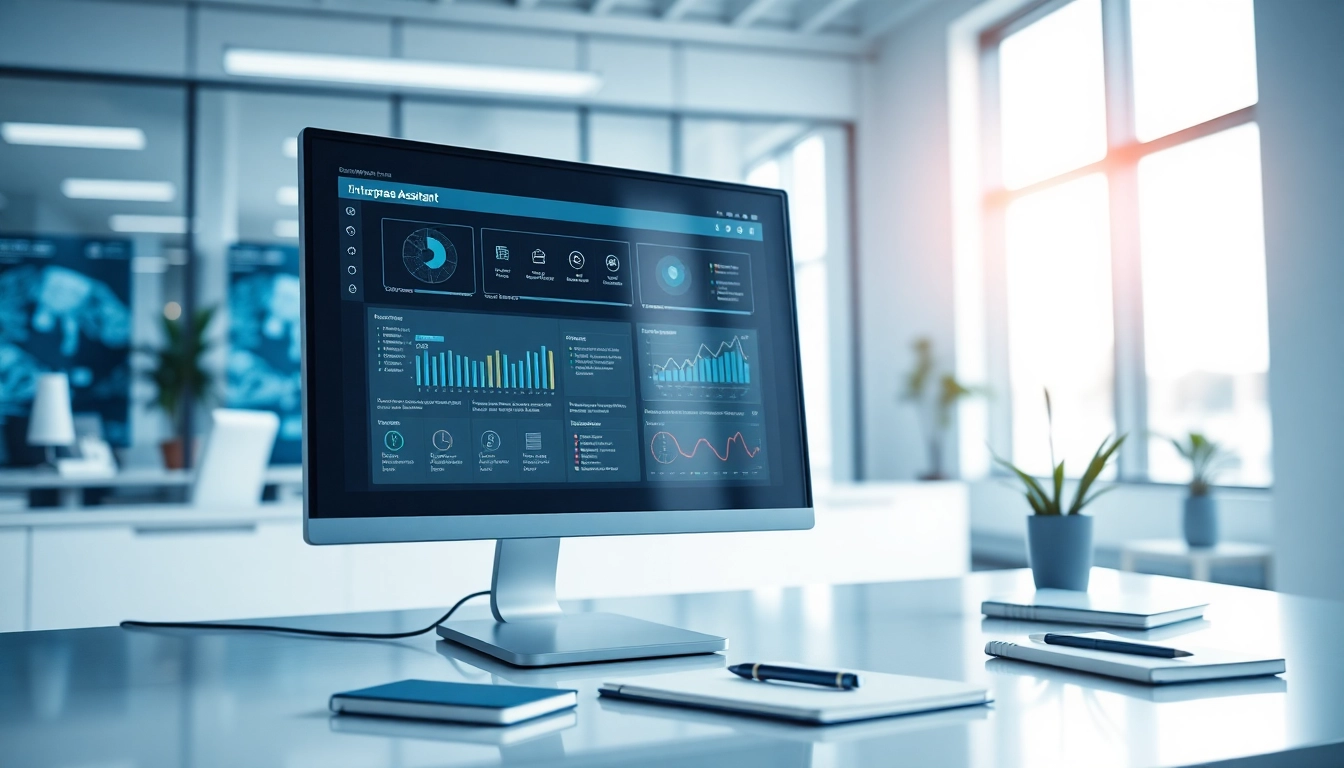 Engaging digital interface of an enterprise assistant platform in a modern workspace.