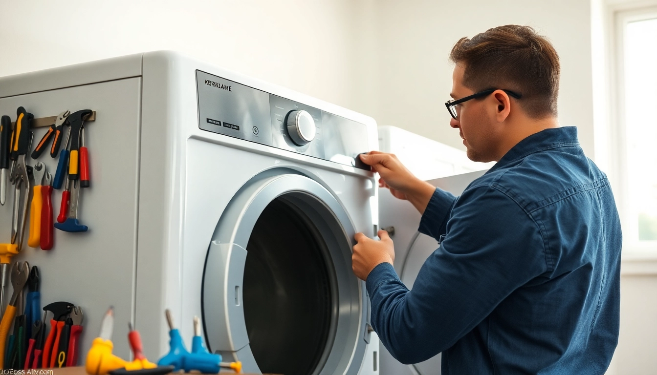 Fix dryer with a professional repair technician in action, highlighting essential tools and expertise.