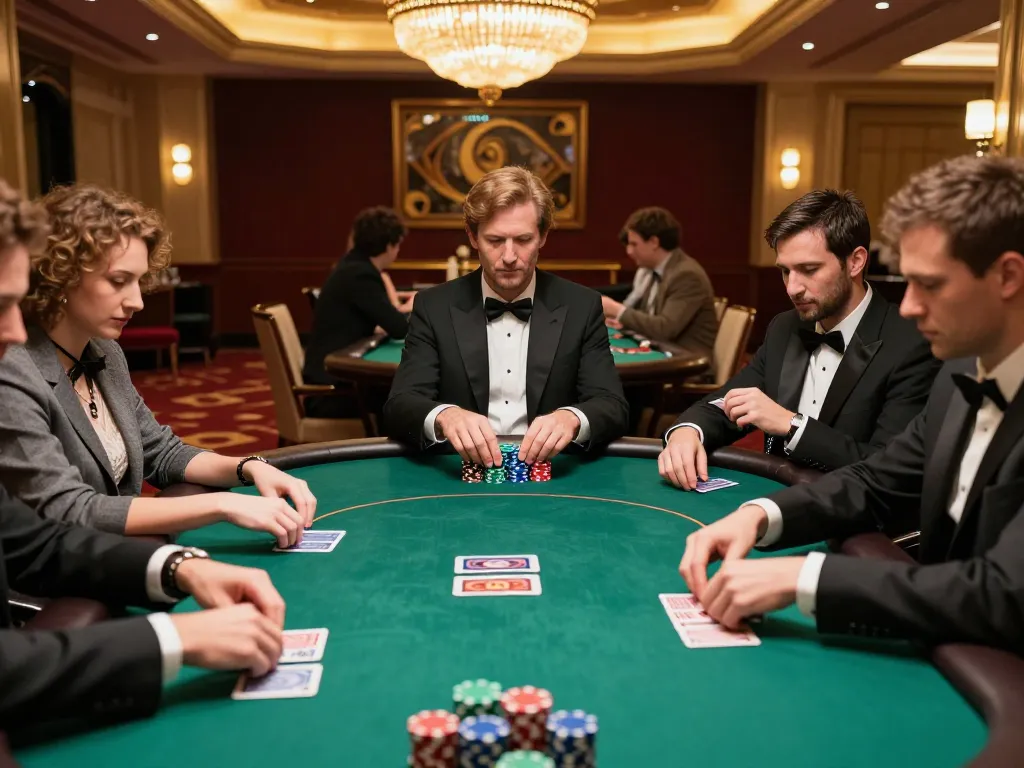 Players strategizing at a high-stakes poker table at DH88, showcasing intense gameplay.