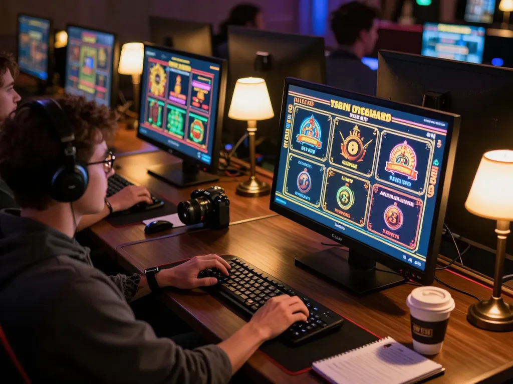 Engaging online gameplay featuring slot deposit 2rb on multiple screens, showcasing focused player strategy