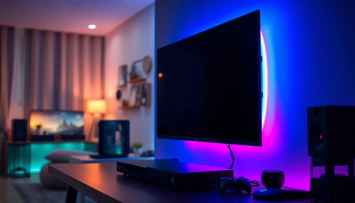 Enhance your gaming experience with the sleek TV88 model and ambient setup.