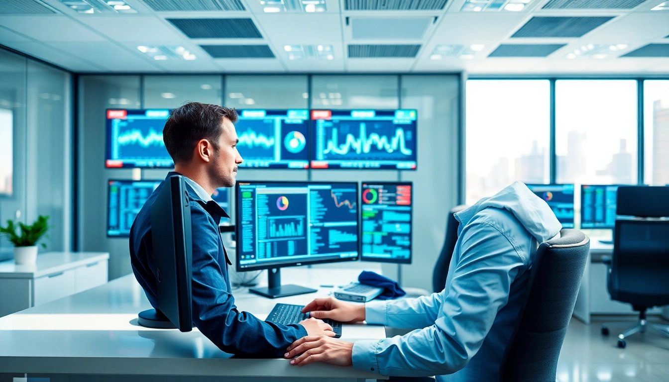 Implementing managed IT services Lakeland in a professional office by a technician.