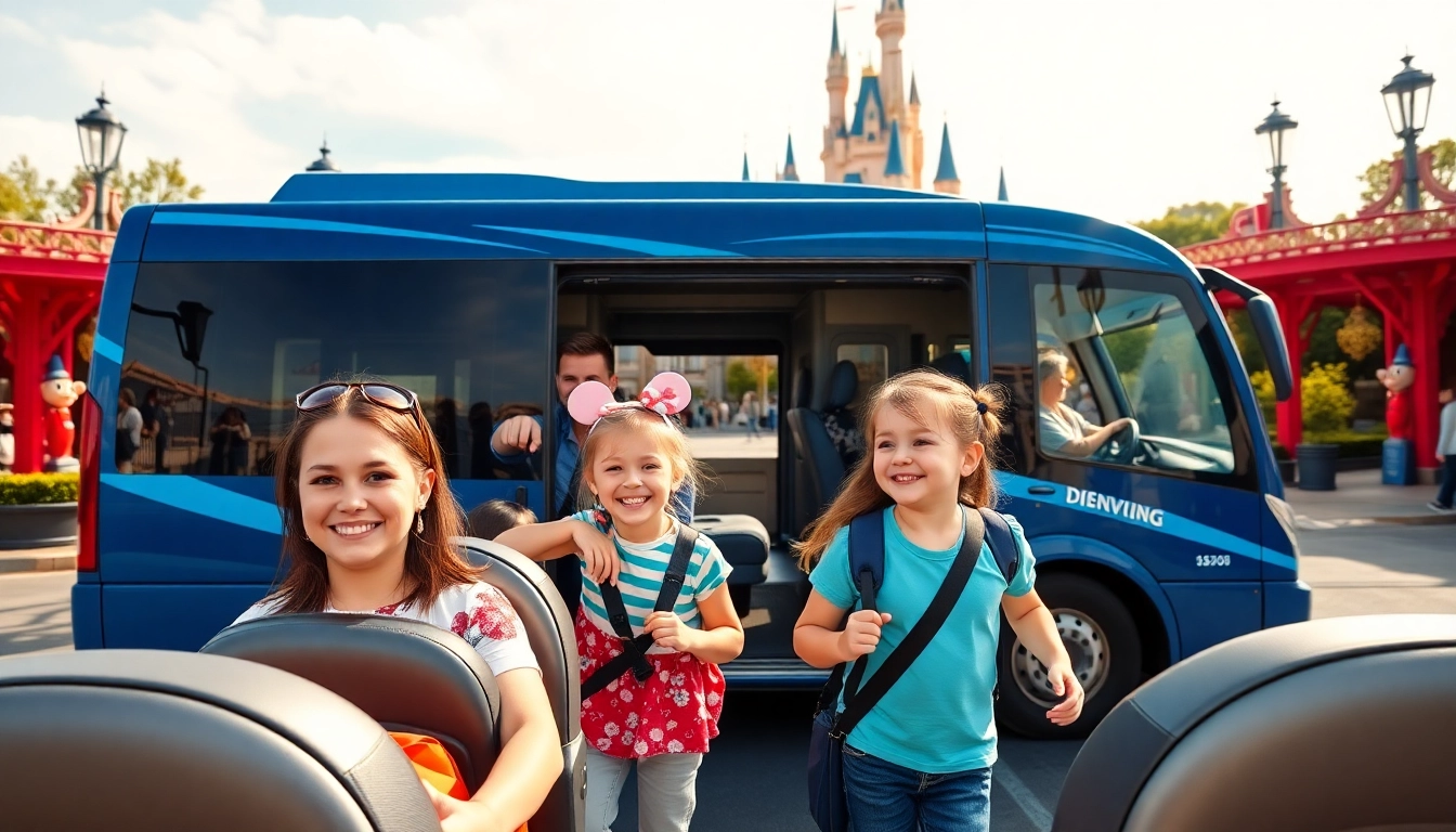 Transfer service for Beauvais Airport to Disney Transfer showcasing family-friendly shuttle with Disney in the background.