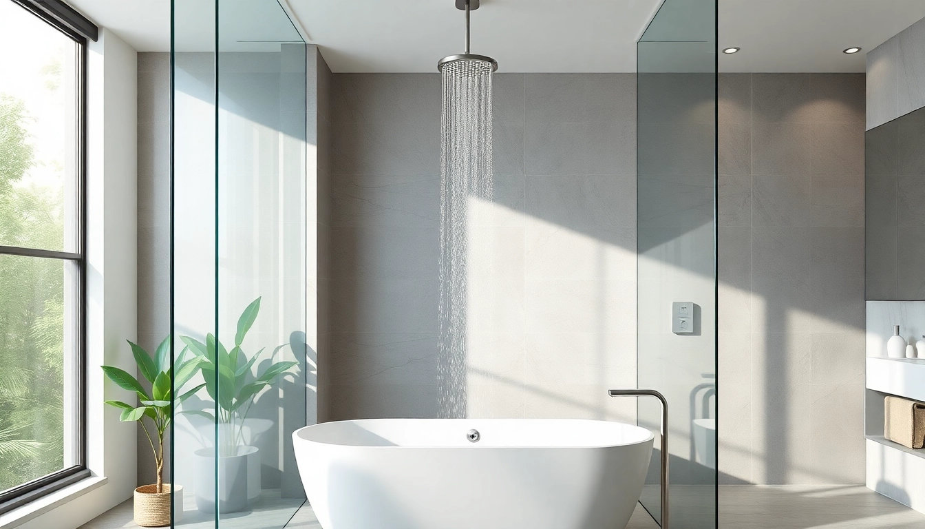 Experience elegant showers au in a modern bathroom with a luxurious rain shower and minimalist design.