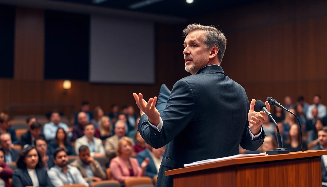 Public Speaking Coach captivating an audience with engaging presentation style.