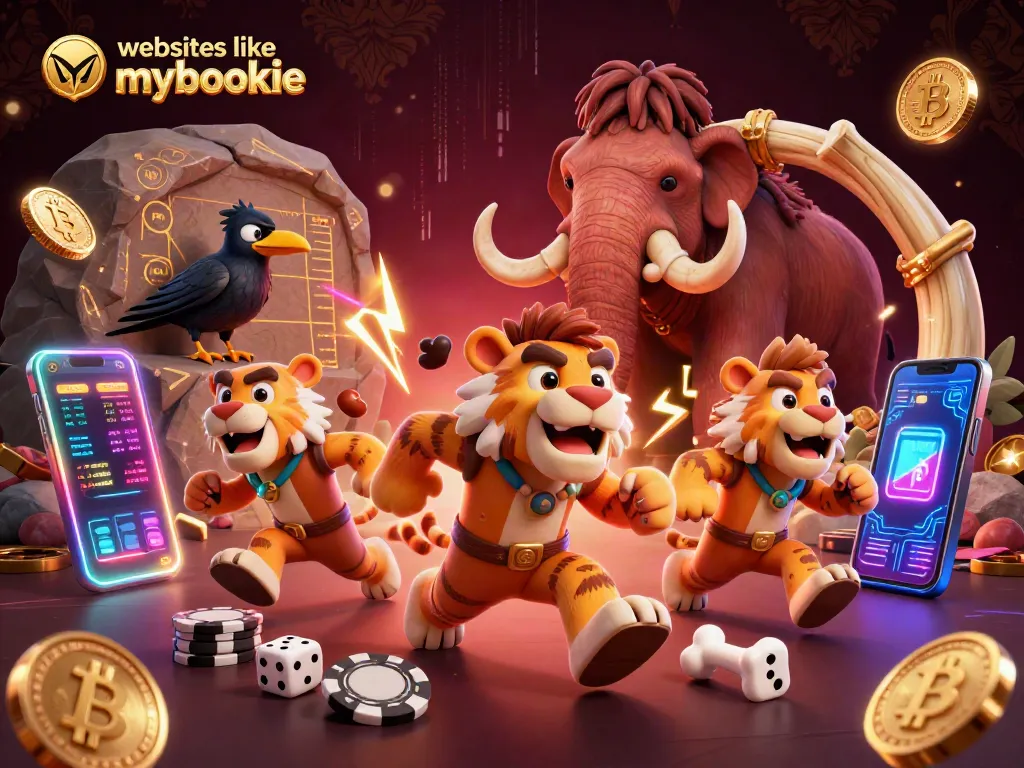 Explore vibrant activities at websites like mybookie, featuring crypto elements and animated characters.