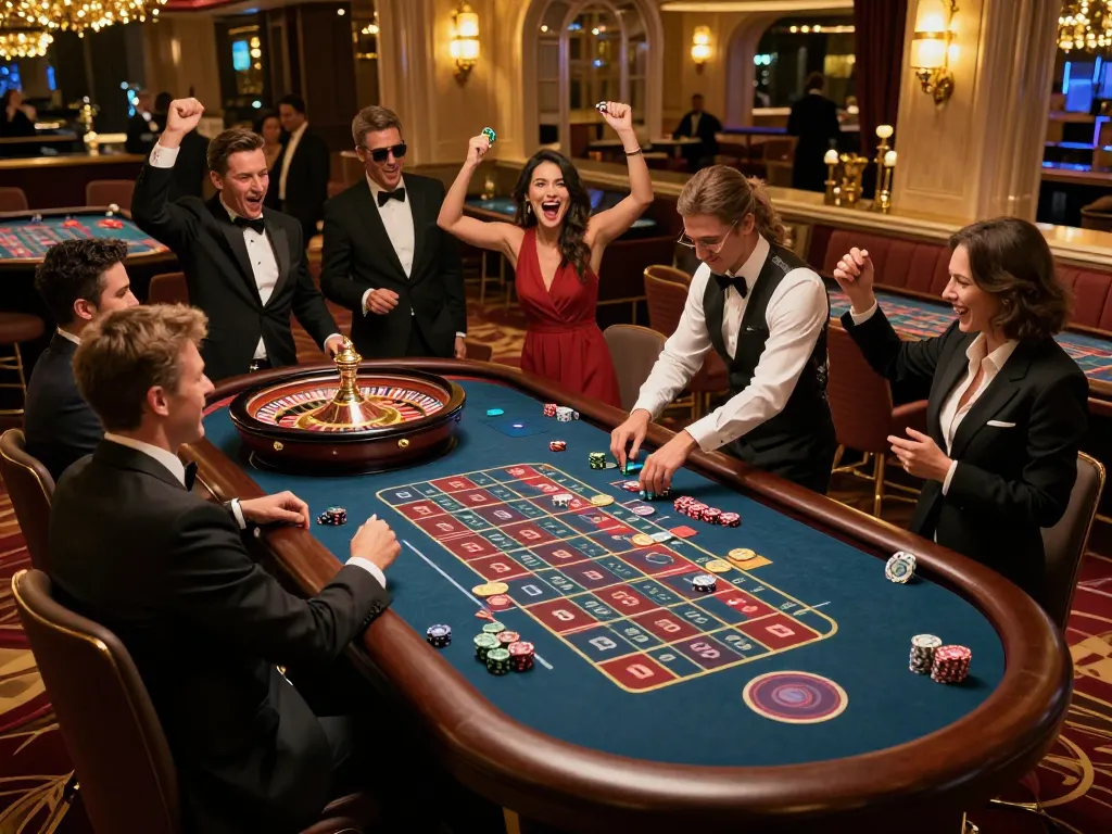 Players engaging in thrilling roulette at Thabet casino, showcasing excitement and strategic betting.
