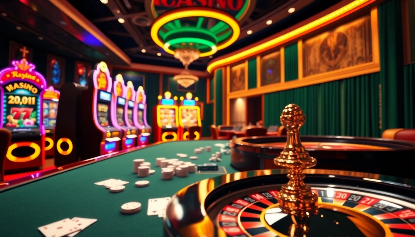 Découvrez l'excitation avec de superbes visuels de casino en ligne mettant en avant des machines à sous vibrantes et des tables de poker.
