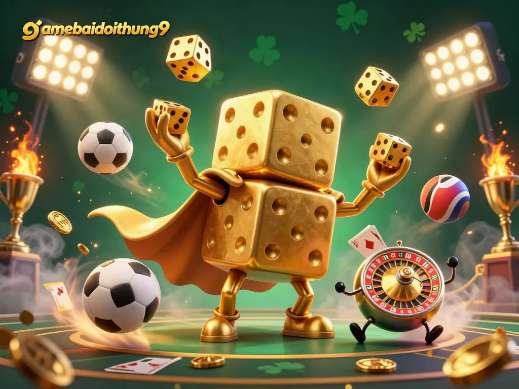 Engage in thrilling gameplay at gamebaidoithuong9, featuring dynamic golden dice and lively sports elements.