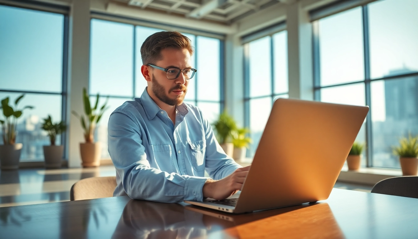 Use AI for competitor analysis with a professional examining data in a modern office.