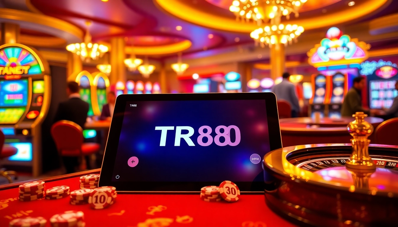 Experience the excitement of TR88's online gaming interface in a luxurious casino setting.