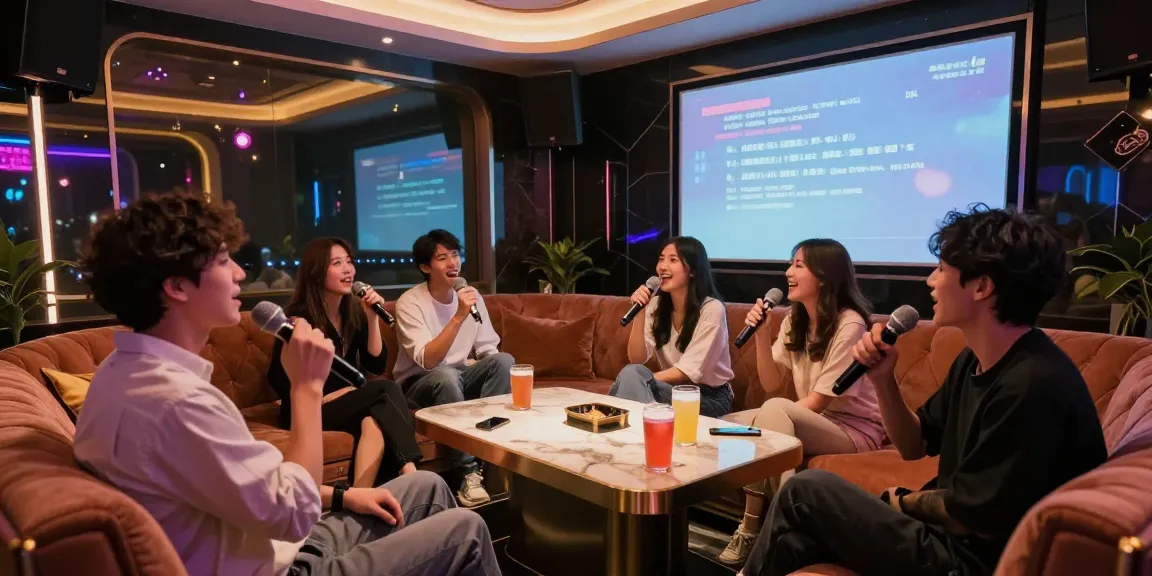 강남 가라오케에서 프라이빗한 노래방을 즐기는 젊은 친구들의 모습