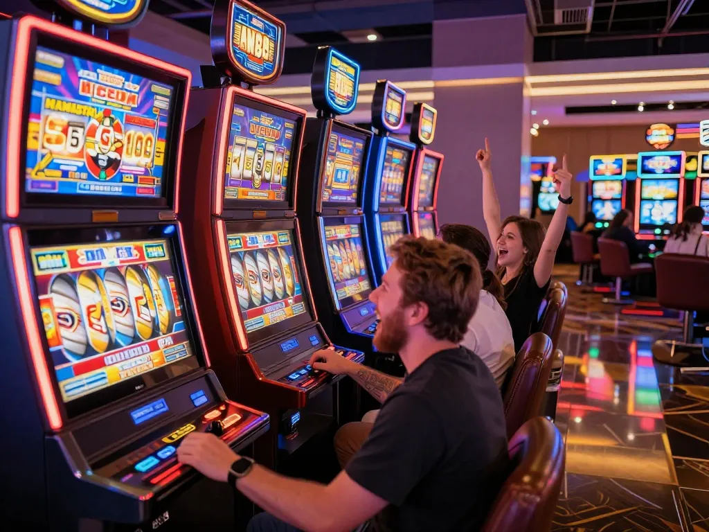 Engaging with colorful slot machines at BoosterJP for an exciting gaming experience.