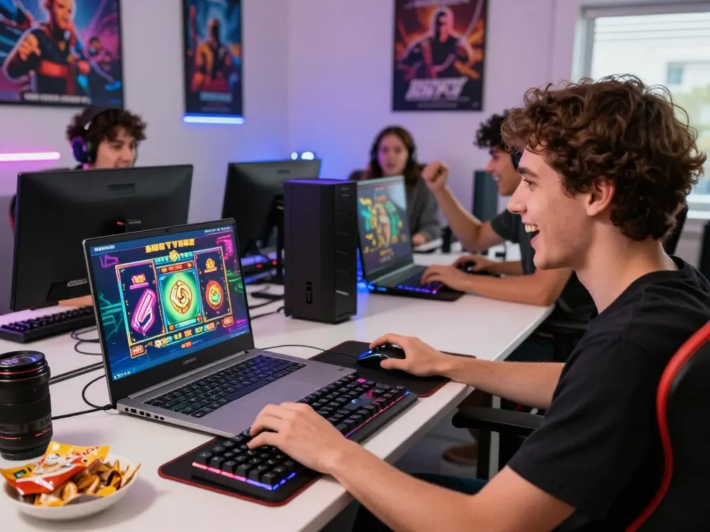 Engaging online gaming scene featuring www.mantra88.com user playing vibrant slot games.