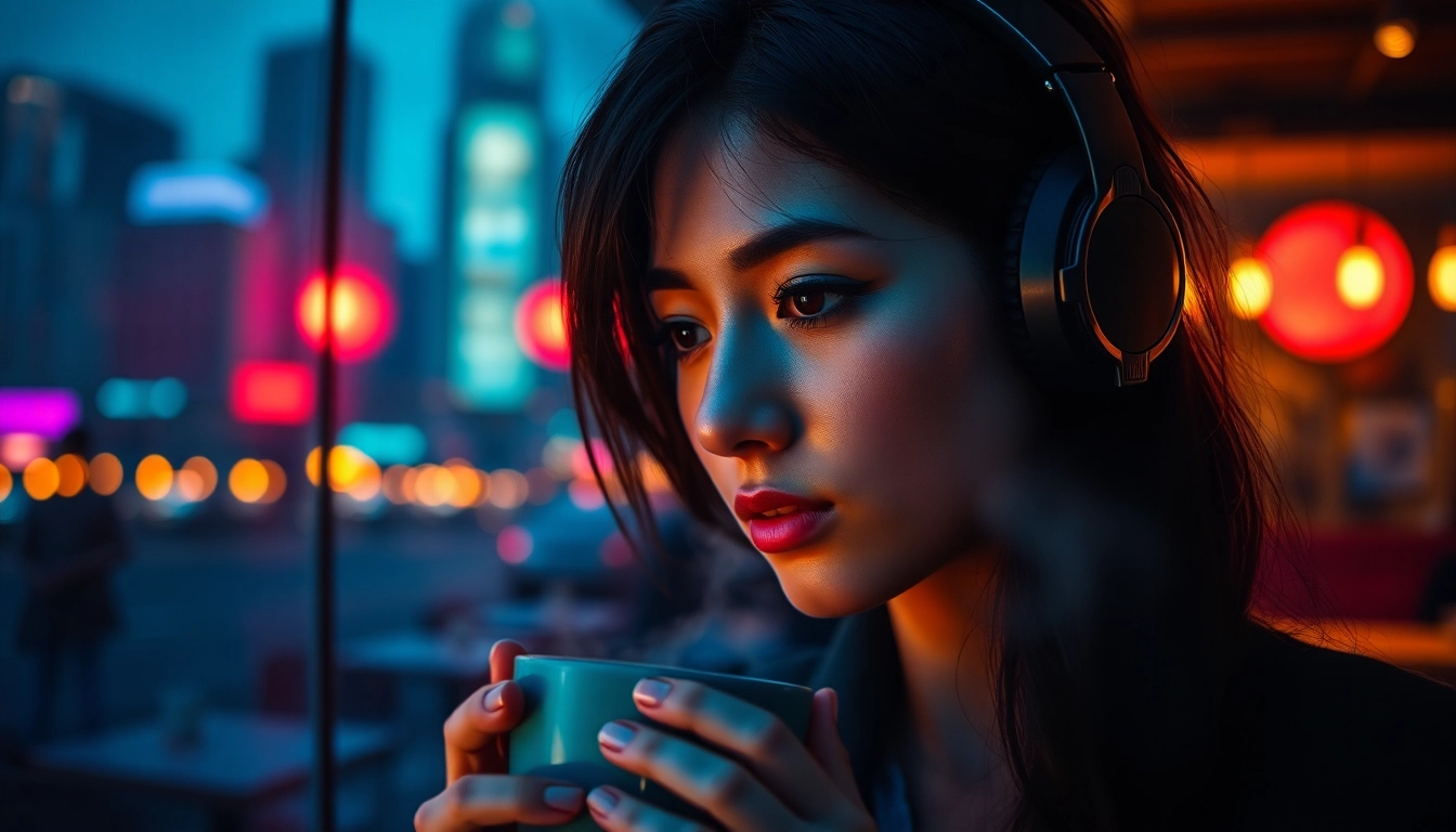 Image to prompt generation tool showcasing a creative young woman in a vibrant urban setting.