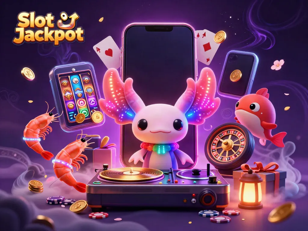 Memenangkan Slot Jackpot dengan ilustrasi pemandangan kasino 3D yang ceria dan dinamis.