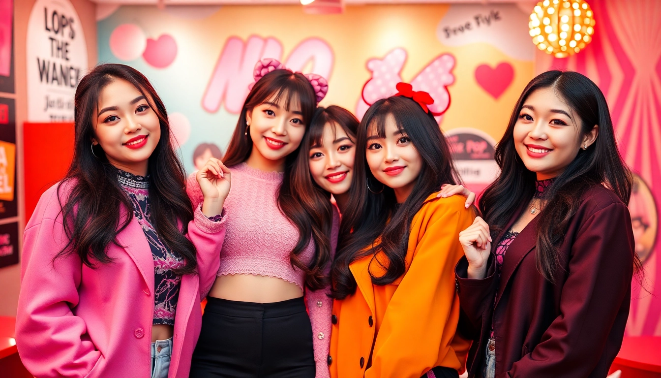 Blackpink members posing together, highlighting their unique styles and vibrant personalities.