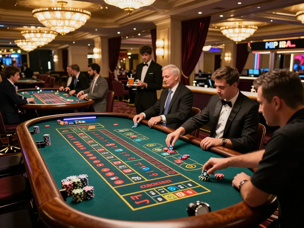 Players at roulette table experiencing excitement at atq com, casino lighting highlighting strategic gameplay.