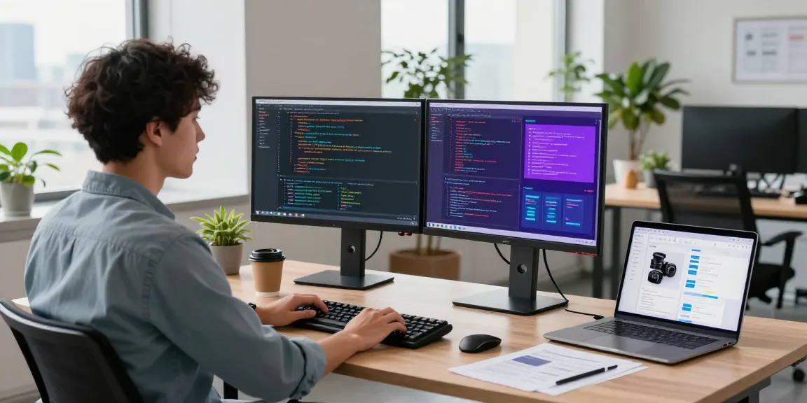Download 纸飞机下载 in a modern workspace with a developer coding on multiple screens.