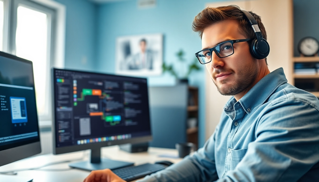 Technician providing residential IT support in a bright home office, engaging with clients to solve tech issues.