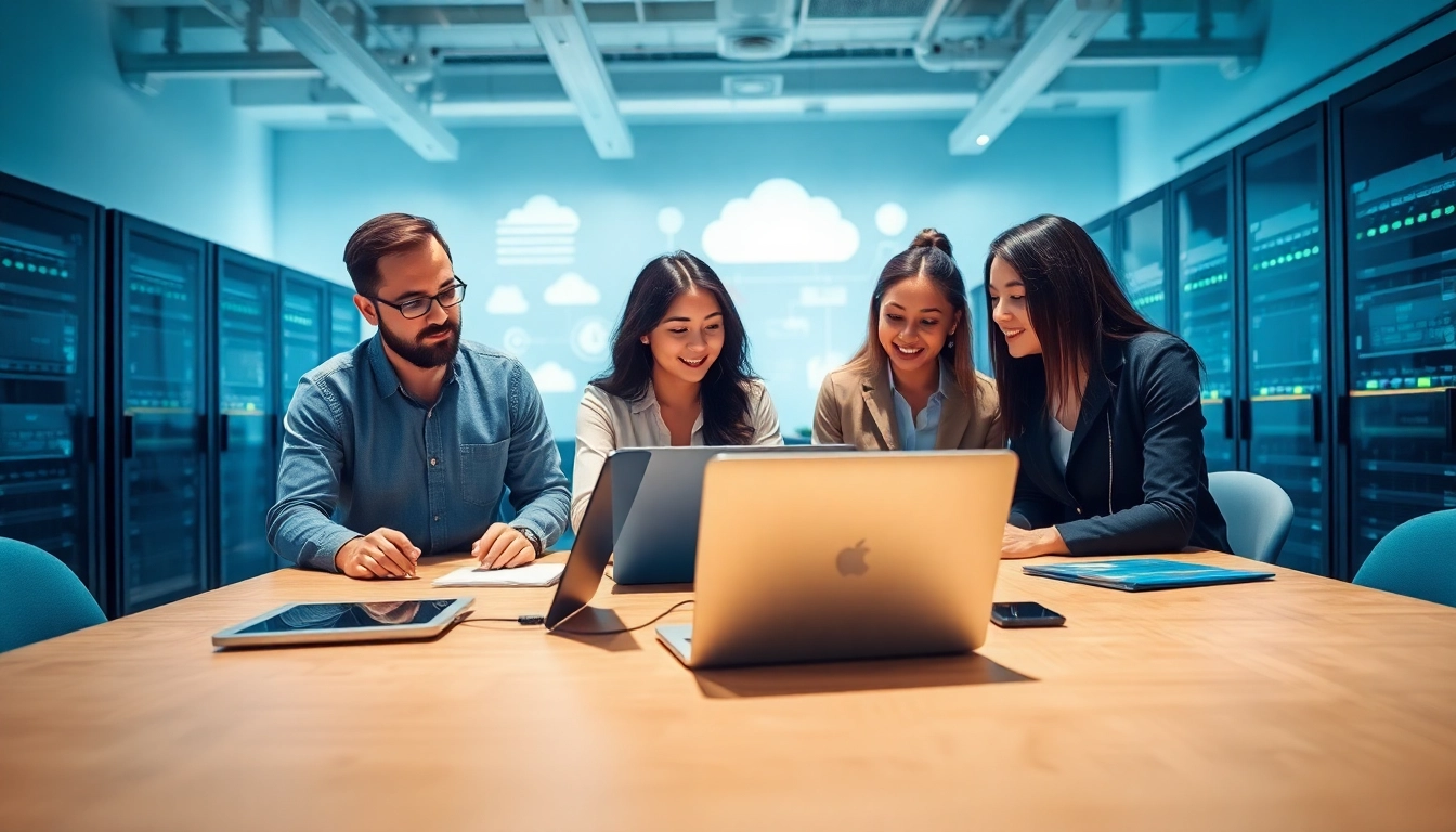 Engaging team working on IT infrastructure services with advanced technologies in a professional environment.