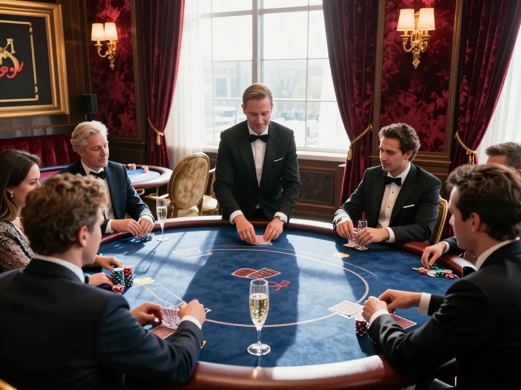 Players enjoying high-stakes poker in a luxurious VIP area at OK789 casino, showcasing sophistication and gameplay excitement.